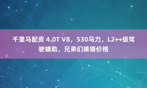 千里马配资 4.0T V8，530马力，L2++级驾驶辅助，兄弟们猜猜价格